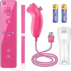 Resim YOVONAZE Nintendo Wii Denetleyici, Nunchuck ile Wii Remote ve Nunchuck Denetleyicisi ile Uyumlu Silikon Kılıf ve Wii ve Wii U için Bilek Kayışı ile 2 AA Pil Dahil (Pembe) 