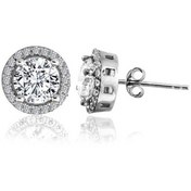 Resim Gümüş Yuvarlak Montür Pırlanta Modeli Küpe 