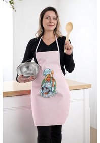 Resim Siyah Chef Leke Tutmaz Kumaş Mutfak Önlüğü Pembe 