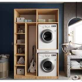 Resim Megan Çamaşır Ve Kurutma Makinesi Dolabı Banyo Dolabı Meşe Beyaz Meşe Beyaz 