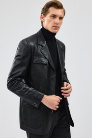 Resim Kevin Erkek Siyah Blazer Deri Ceket - Siyah / 