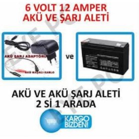 Resim Eyepc 6 Volt 12 Amper Akü ve Akü Şarj Aleti 6 Volt Scooter Aküsü ve Şarj Aleti 2 Si Tek Sette 