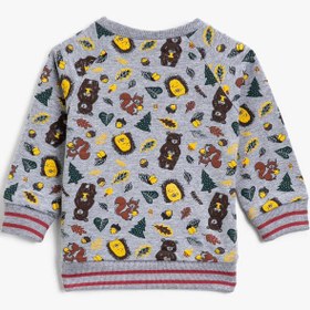 Resim Erkek Bebek Pamuklu Baskılı Kanguru Cepli Bisiklet Yaka Sweatshirt 