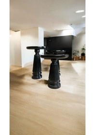 Resim Simillo Wood Wooden Ahşap 3 Lü Set Vazo Model Mantar Yan Sehpa Modern Siyah Renk Fiskos Siyah 