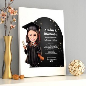 Resim Karikatürlü Kız İlkokul Öğrencisi Mezuniyet Kanvas Tablo 
