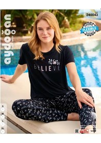 Resim Aydoğan Homewear -believe- Yazılı Viskos Yazlık Pijama Takımı-240 Siyah 