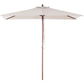 Resim FLAMENCO 195x144 cm Dikdörtgen Bahçe Şemsiyesi, UPF 50+, İpli Açılır, Ahşap Gövde - Bej 