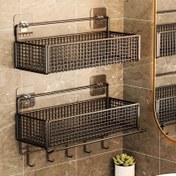 Resim 1 adet Rustik Metal Duvar Monte Depolama Sepeti, Deliksiz Banyo Organizer Raf, Tuvalet Üstü Depolama Rafı, Toksik Olmayan Metal Banyo Aksesuarı, Kokusuz, Pille Çalışmaz 