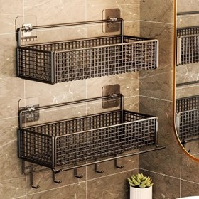 Resim 1 adet Rustik Metal Duvar Monte Depolama Sepeti, Deliksiz Banyo Organizer Raf, Tuvalet Üstü Depolama Rafı, Toksik Olmayan Metal Banyo Aksesuarı, Kokusuz, Pille Çalışmaz 