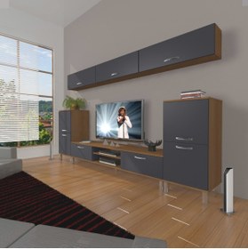 Resim Decoraktiv Eko 9 Mdf Dvd Krom Ayaklı Tv Ünitesi Tv Sehpası - Ceviz - Antrasit 