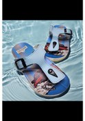 Resim Çocuk Günlük Parmak Arası Araba Baskılı Plaj,deniz,havuz Terliği Mavi 