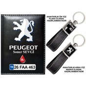 Resim Plakanıza Özel Peugeot Logolu Siyah Ruhsat Kabı Ve Anahtarlık 