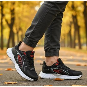 Resim Wickers Siyah Erkek Spor Ayakkabı Sneaker Ayakkabı Siyah / Kırmızı Köpük Taban Bağcıklı 2755 