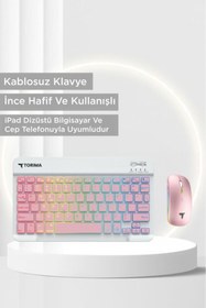 Resim Torima Kablosuz Klavye Mouse Seti Rgb Işıklı Şarj Edilebilir TMK09 Pembe 