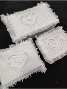 Resim Çt Çeyizci Tekstil Çeyizlik Saten Kalp Işlemeli Beyaz 3lü Bohça, Nişan Gelin Damat Hurcu 3lü 