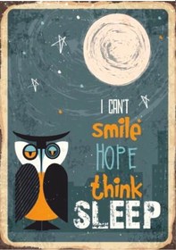 Resim I Can't Sleep Temalı Baykuşlu Retro Ahşap Tablo - Uykusuzluk Ve Ruh Hali Posteri 