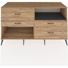 Resim Kronos Konsol Tek Raflı 4 Çekmeceli 176x59x99 Çam-antrasit/çam Çam-antrasit/çam 
