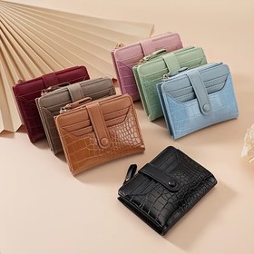 Resim Kadın Mini Boy El Çantası Tek Renk Kadın Suni Timsah Deri Suni Deri El Cüzdanı Kartlık, Bozuk Para Kesesi, Tokalı Kapatma ve Polyester Astar ile 
