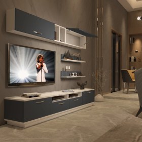 Resim Decoraktiv Trendstyle 5220 Mdf Tv Ünitesi Tv Sehpası Beyaz Antrasit 