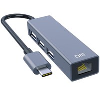 Resim DM CHB002 Type-C to RJ45 100 Mbps Ethernet ve USB Çoklayıcı Dönüştürücü Uzay Gri 