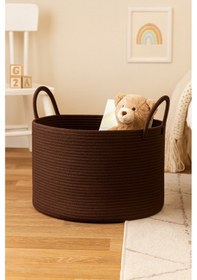 Resim Mavaux Clover Özel Pamuklu Saplı Jüt Battaniye Sepeti Hasır Oyuncak Sepeti Jüt Çamaşır Sepeti 40-30 Kahverengi 