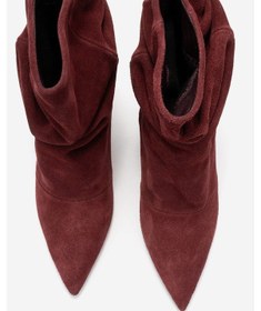 Resim Luvi Shoes Baleı Bordo Süet Hakiki Deri Kadın Kısa Topuklu Bot Bordo 