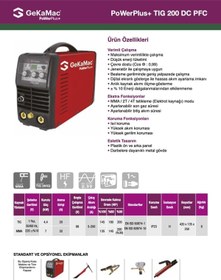 Resim GeKaMac Power Plus Tıg 200 Pfc Dc Pulse Inverter Tıg Kaynak Makinası (Maske ve eldiven hediyesi ile-proser) 