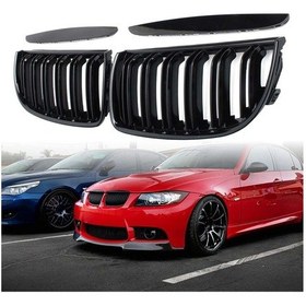 Resim Bmw E90 2005-2008 Çift Tırnak Ön Panjur Izgara Böbrek Seti Parlak 