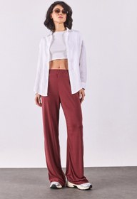 Resim Kadın Jovie Yumuşak Dokulu Yüksek Bel Wide Leg Eşofman Altı (CUPRO) - Bordo - BORDO / L / 29 