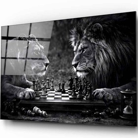 Resim Aslan ve Dişi Aslan Satranç Cam Tablo - 70*110 cm 