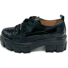 Resim Siyah Rugan Sofia Hakiki Deri Kadın Oxford Ayakkabı Siyah 