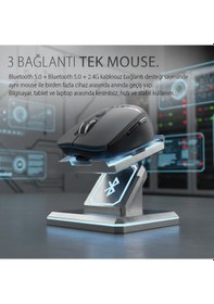 Resim Iwm-512rs Led Ekranlı Şarjlı Kablosuz Optik Mouse Çoklu Bağlantı Desteği Bluetooth 5.0 2.4g Sessiz Iwm-512rs 