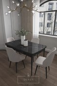 Resim DEREN HOME Alfa Serisi, 80x132 Açılabilir Mdf Mutfak Ve Yemek Masası Takımı 4 Adet Açık Gri Sandalye 