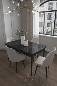 Resim DEREN HOME Alfa Serisi, 80x132 Açılabilir Mdf Mutfak Ve Yemek Masası Takımı 4 Adet Açık Gri Sandalye 