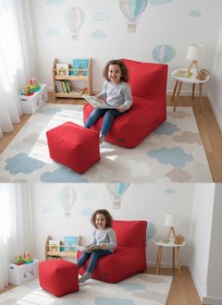 Resim Velvet Kids Puff Koltuk & Oyun Koltuğu & Çocuk Koltuğu - Kırmızı 