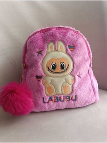 Resim elaa aksesuar Labubu Desenli Peluş Sırt Askılı Çocuk Çantası 