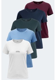Resim Slazenger Paytons 5 Li Set Kadın Tişört Ekru - Koyu Gri - Bordo -antra 