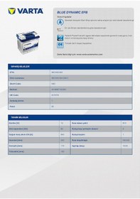 Resim Varta Akü N60 12V 60 Ah 640AEN EFB Start-Stop Üretim 2023 