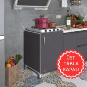 Resim Kenzlife ocak dolabı hoşseda gri 85*60*56 hazır mutfak klasik set üstü ocak için arkalıksız 
