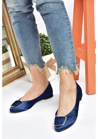 Resim Fox Shoes P726776304 Lacivert Saten Kumaş Kadın Babet 