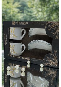 Resim Dal Çiçek Kahve Fincanı 2li Set Türk Kahvesi Fincan Takımı Beyaz 