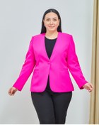 Resim Fagi Kadın Büyük Beden V Yaka Tek Düğmeli Gül Pembe Rengi Ceket 