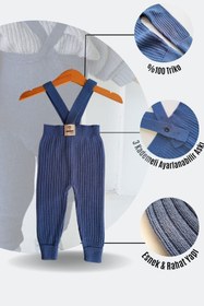 Resim Dastini Askılı Triko Bebek Taytı - Indigo 