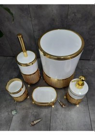 Resim Avangard Krem Üzeri Gold İşlemeli 5'li Banyo Seti Krem 