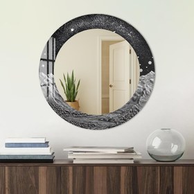 Resim Ay Işığı Sessizliği Cam Tablo Yuvarlak Ayna - Siyah / 100 cm 