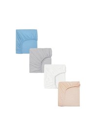 Resim 4 Adet 40 X 80 + 10 Cm Anne Yanı Lastikli Penye Kumaş Bebek Çarşafı-mavi-gri 