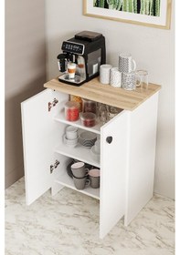 Resim Dorta Mutfak Dolabı 2 Kapaklı 3 Raflı Kahve Köşesi Kiler Dolabı Beyaz Meşe Beyaz - Meşe 