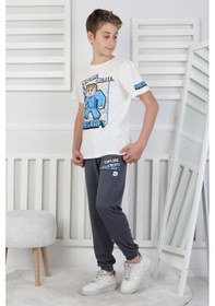 Resim Zuzunga Explore Create Desenli Erkek Çocuk Süprem Kısa Kollu Pijama Takımı Beyaz 