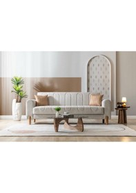 Resim Alya Kanepe Sandıklı 3 Kişilik - Krem Krem 
