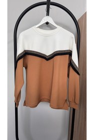 Resim Kadın Büyük Beden Uzun Kollu Püskül Detaylı Modal Kumaş Eşofman Takımı 8249-26 - 3XL / Camel 